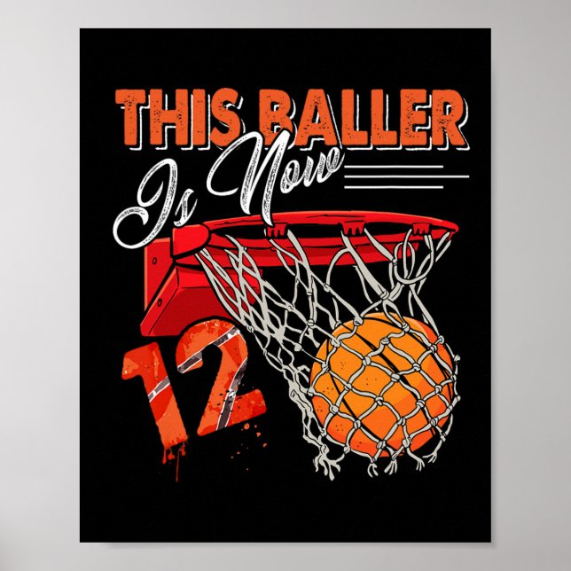 Poster Diversão De Basquete De Aniversário De 12 12 Anos  (Frente)