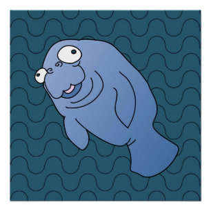 Póster Diversão de Ilustração de Cartões Manatee