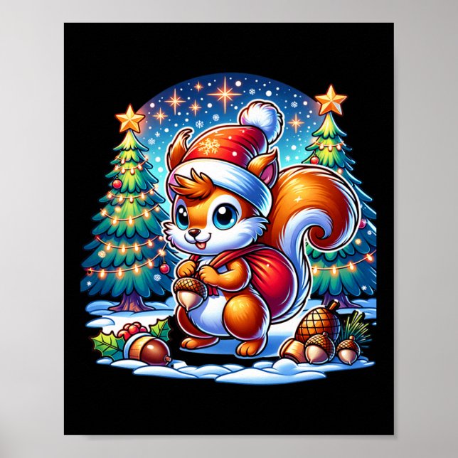 Poster Diversão De Natal Para Crianças Esquilo Inverno E  (Frente)