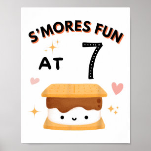 Poster Diversão de Smores Acampamento Aniversário 7 Anos