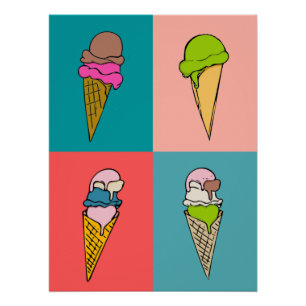 Póster Diversão de Sorvete de Arte de Verão