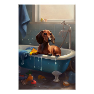 Póster Diversão do Dachshund no Banho 