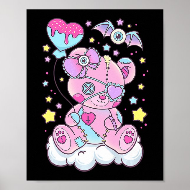 Poster Diversão do Gótico Kawaii Pastel Bonito Urso Cêmul (Frente)