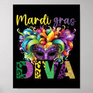 Poster Diversão E Festivo Mardi Gras Diva Desenho De Capt