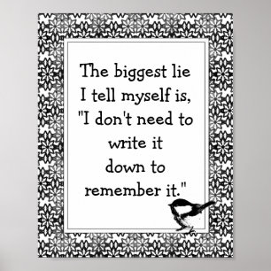 Póster Diversão Escreva-o Cotação Flores e Pássaros Preto