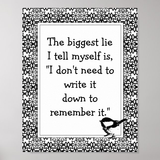 Póster Diversão Escreva-o Cotação Flores e Pássaros Preto (Frente)