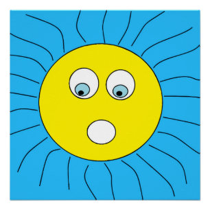 Póster Diversão Expressão Assustada Face Do Sol Desenho A