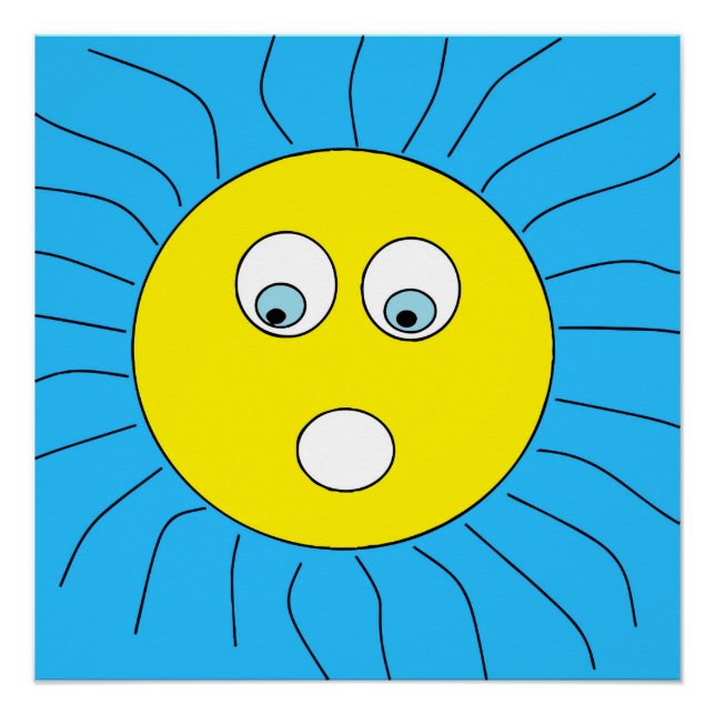 Póster Diversão Expressão Assustada Face Do Sol Desenho A (Frente)