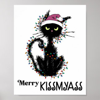 Poster Diversão Gato Preto Feliz Beije Meu Natal Pijama N