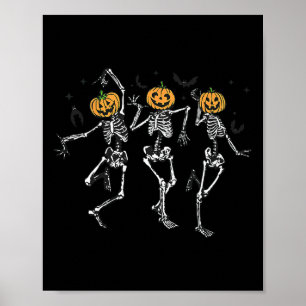 Poster Diversão Halloween Pumpkin Dancing Skeleton Costum