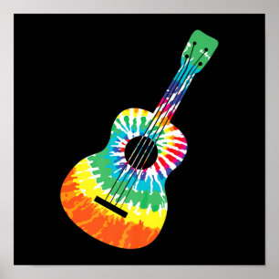 Poster Diversão Hippie Rainbow Tie Dye Acoustic Guitar P