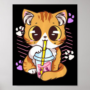 Poster Diversão Kawaii Cute Cat Boba Bubble milk Tea Anim