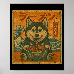 Poster Diversão Kawaii Ramen Husky Macarrão Japonês Husky