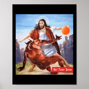 Poster Diversão Não Hoje Satã Jesus Cruzando Bysketbyll