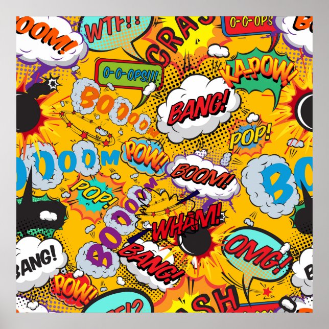 Poster Diversão Retro Explosões de Arte Pop de Quadrinhos (Frente)