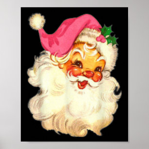Poster Diversão Vintage Rosa Papai Noel Rosa Design de Na