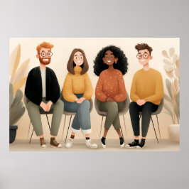 Poster Diverse Friends Sitting Together Cozy Illustration