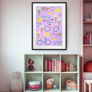 Poster DIVERTIDA NA BONITA Arte de Verão Colorida SUN