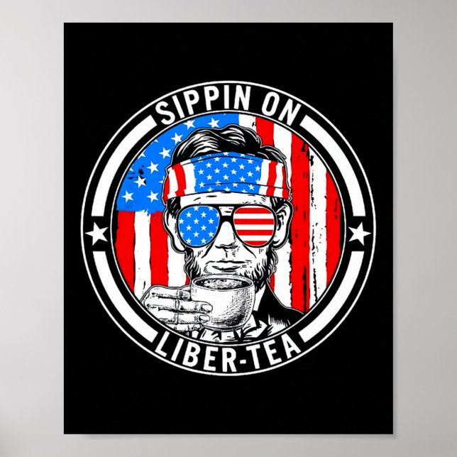 Poster Divertido 4 de julho bebendo Liber-tea Liberdade E (Frente)