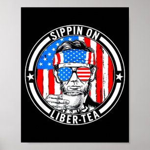 Poster Divertido 4 de julho bebendo liber-ty chá liberdad