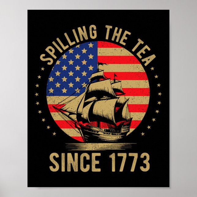 Poster Divertido 4 de Julho Derramando o Chá Desde 1773 Q (Frente)