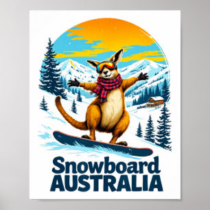 Poster Divertido Adorando Kangaroo Snowboard Na Austrália