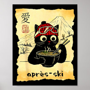 Poster Divertido Après Gato Esqui Come Ramen Japonês Kawa