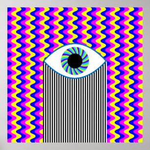 Poster Divertido com a arte digital ocular com o w multic
