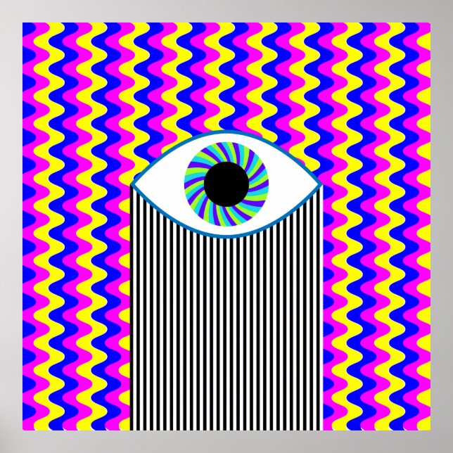 Poster Divertido com a arte digital ocular com o w multic (Frente)
