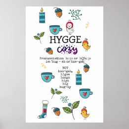 Poster Divertido como dizer à HYGGE doodles de arte popul