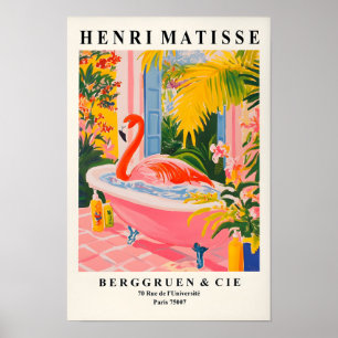 Poster Divertido de Flamingo na Banheira, Decoraçã
