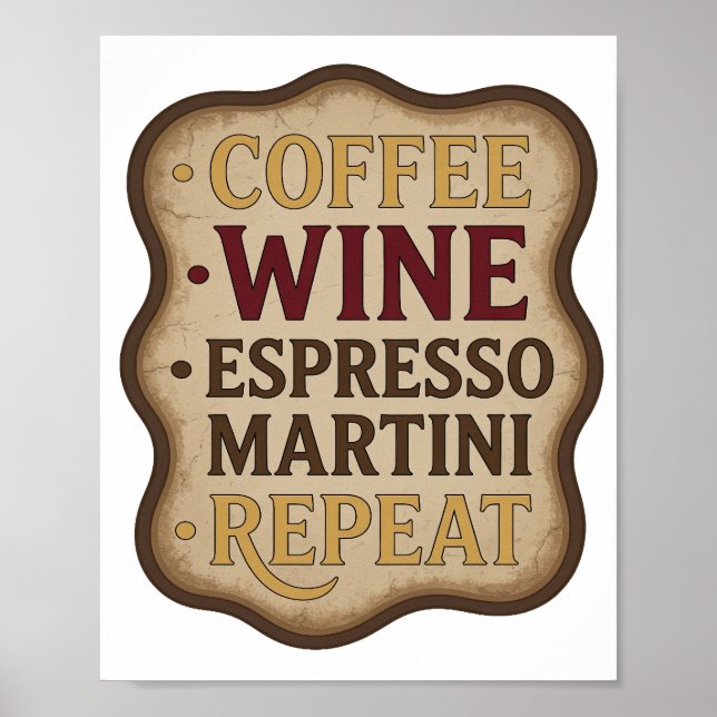 Poster Divertido Dourado CAFÉ VINHO ESPRESSO MARTINI REPI (Frente)