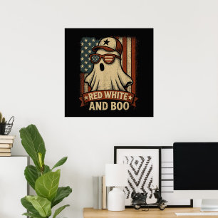 Poster Divertido e patriótico Vermelho branco e boo