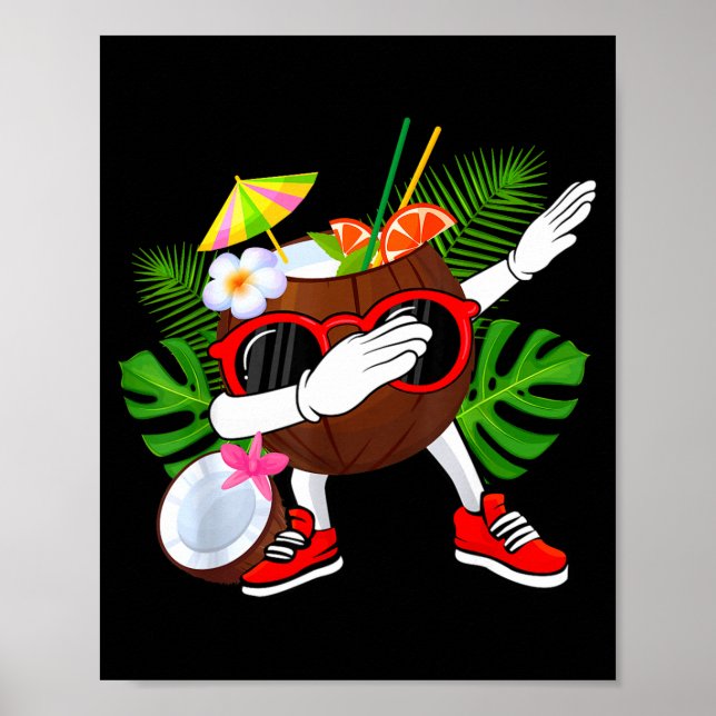 Poster Divertido fazendo dabbing coco fruta tropical aman (Frente)