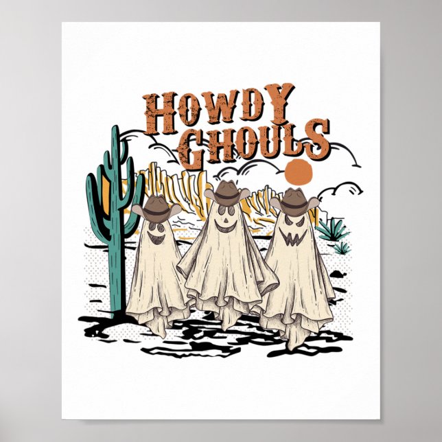 Poster Divertido Howdy Ghouls Western Halloween Fall Ghos (Frente)