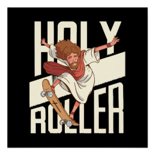 Póster Divertido Jesus de Patins Holy Roller