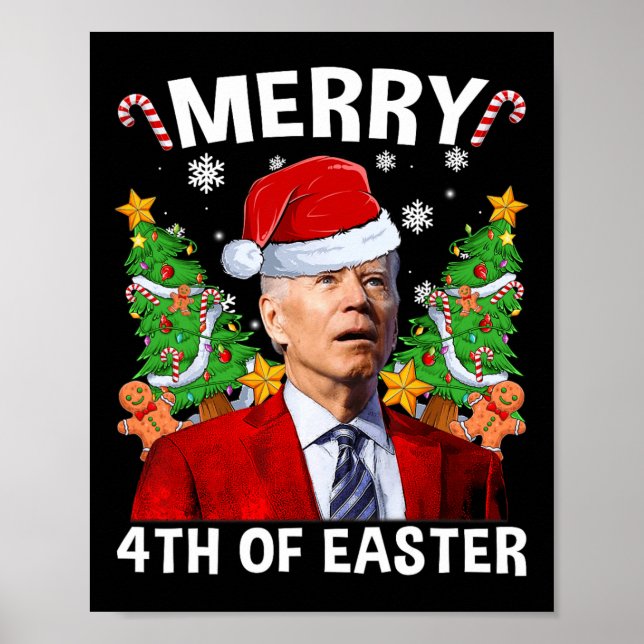 Poster Divertido Joe Biden Natal Santa Hat Feliz 4º Do Ea (Frente)