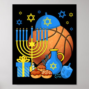 Poster Divertido judeu Bysketbyll Byll Menorah Happy Hanu