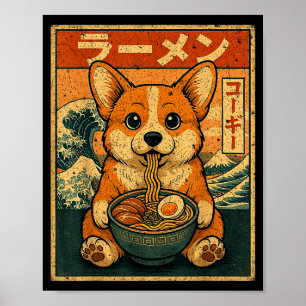 Poster Divertido Kawaii Ramen Corgi Macarrão Japonês Corg