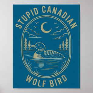 Poster Divertido Lobo Canadense Pássaro Mergulhão Hockey