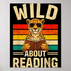 Poster Divertido louco por ler cheetah retro livro menino