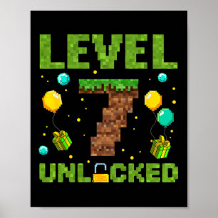 Poster Divertido Menino de 7 Anos de Idade Gamer Nível 7