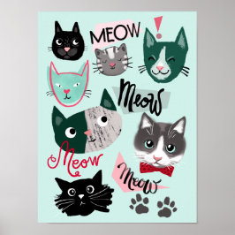 Poster Divertido pôster de rostos de gato fofos para quar