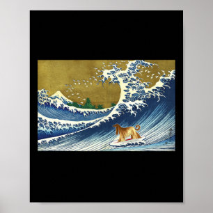Poster Divertido Retro Vintage Surfe Uma Onda Cão Afegão
