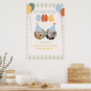 Poster Divertido ser UM Verde Gingham Boas-vindas de 1º A