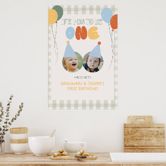 Poster Divertido ser UM Verde Gingham Boas-vindas de 1º A