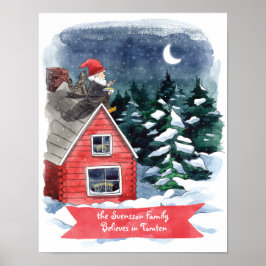 Poster Divertido Tomten Natal sueco Gnome Watercolor