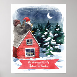 Poster Divertido Tomten Natal sueco Gnome Watercolor