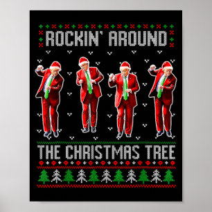 Poster Divertido Trump Rockin Ao Redor Da Árvore De Natal