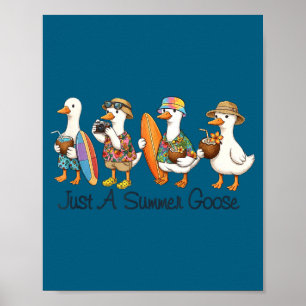 Poster Divertido verão ganso praia pato surf férias fofo